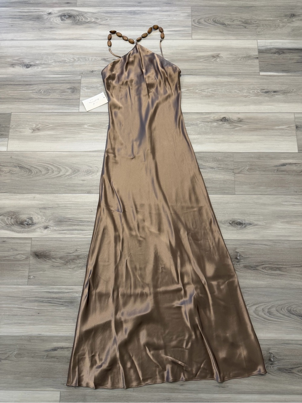 Staud Cadence Beaded Satin Maxi Dress in Dune size 4